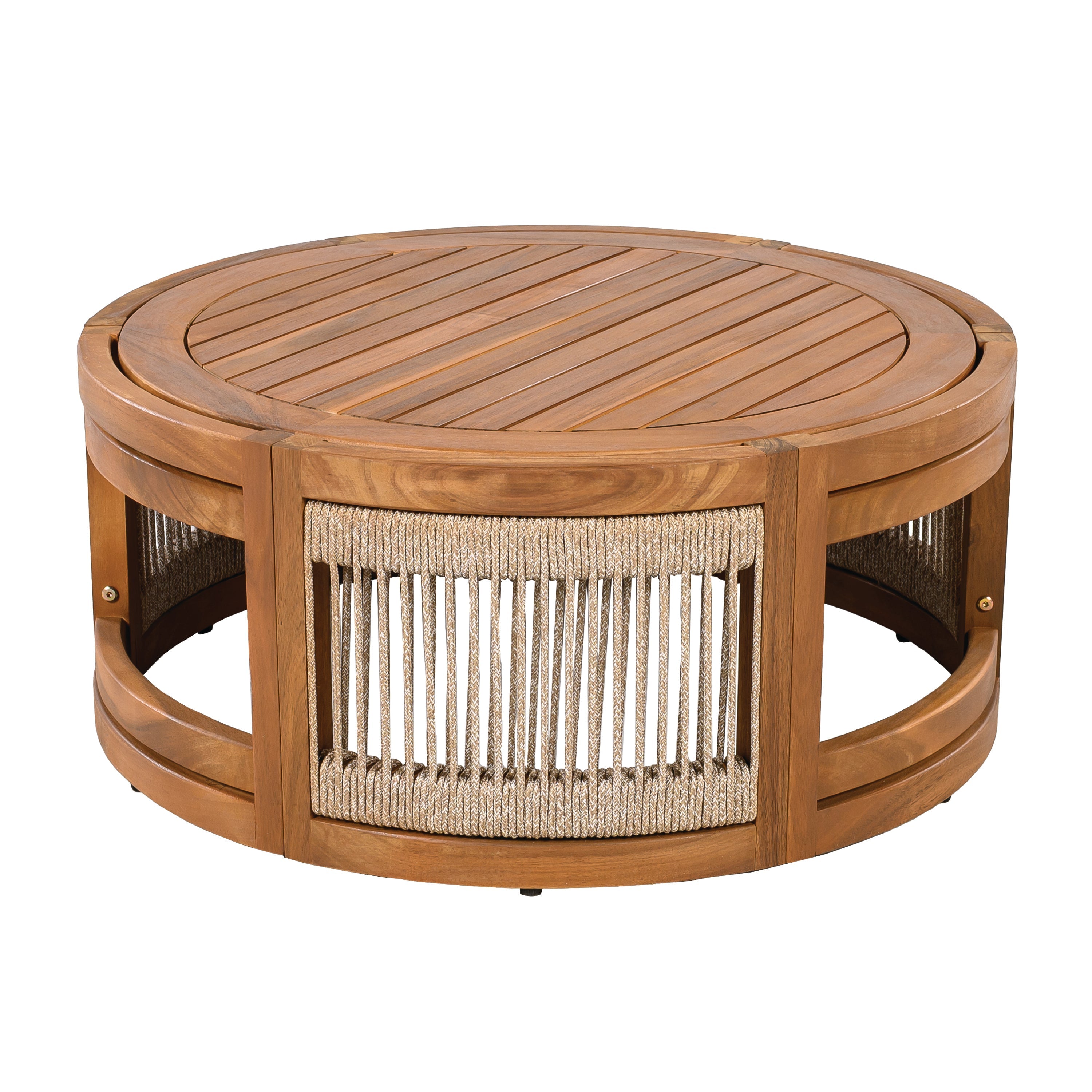 27.95" Acacia Wood Outdoor Coffee Table with Handwoven Rope Accent