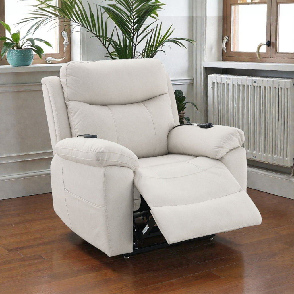 Chriki Beige Fabric Power Recliner with Lift, Heating, and Massage