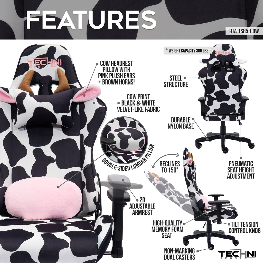 TS85 Cow Print LUXX Series Gaming Chair