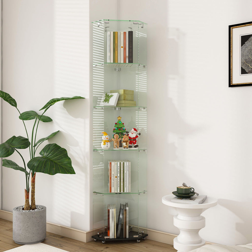 5 Tier Diamond Glass Display Case With 5 Dynamic LED Modes - Black