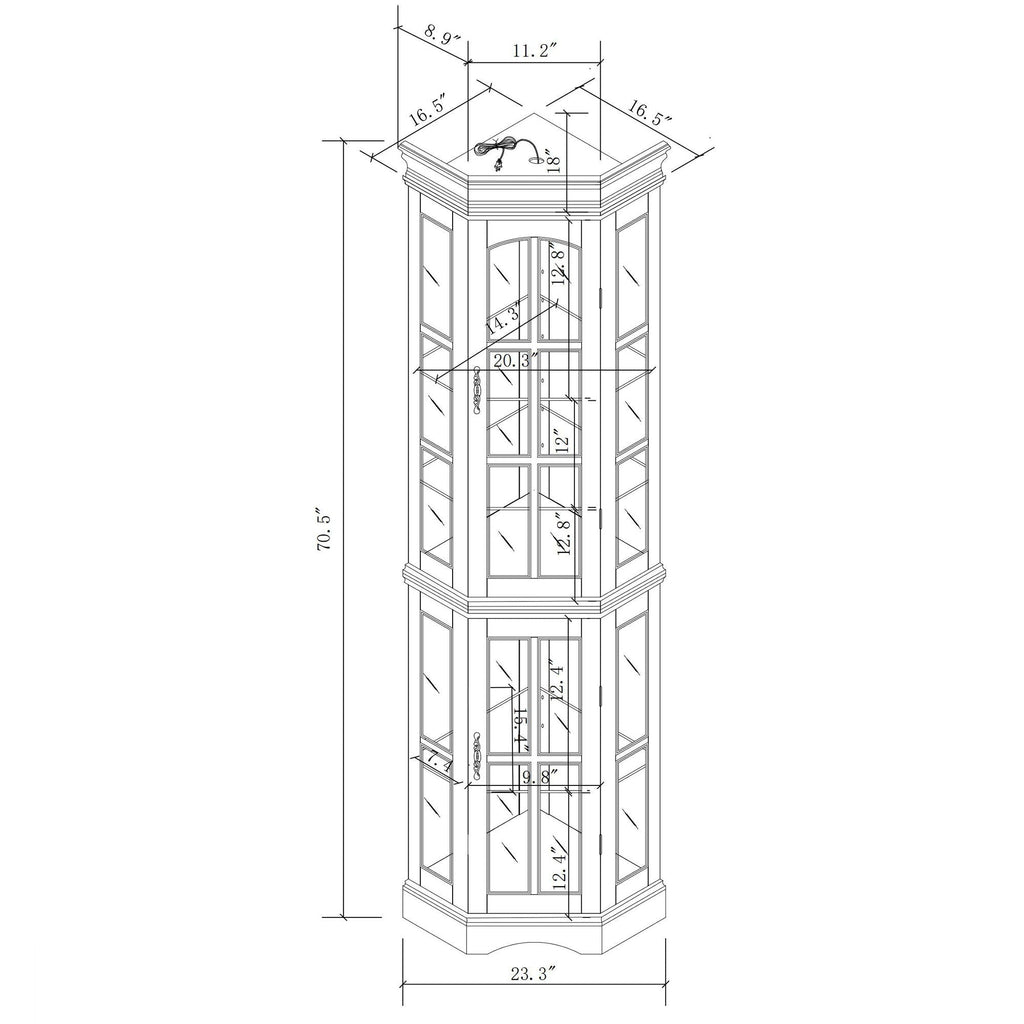 Corner Curio Cabinet With 5 Shelves And Lighting System