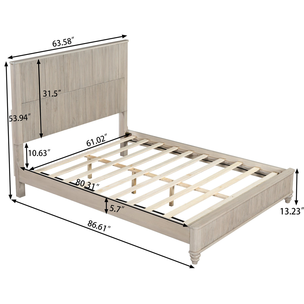 Solid Wood Queen Platform Bed Frame with Tall Headboard