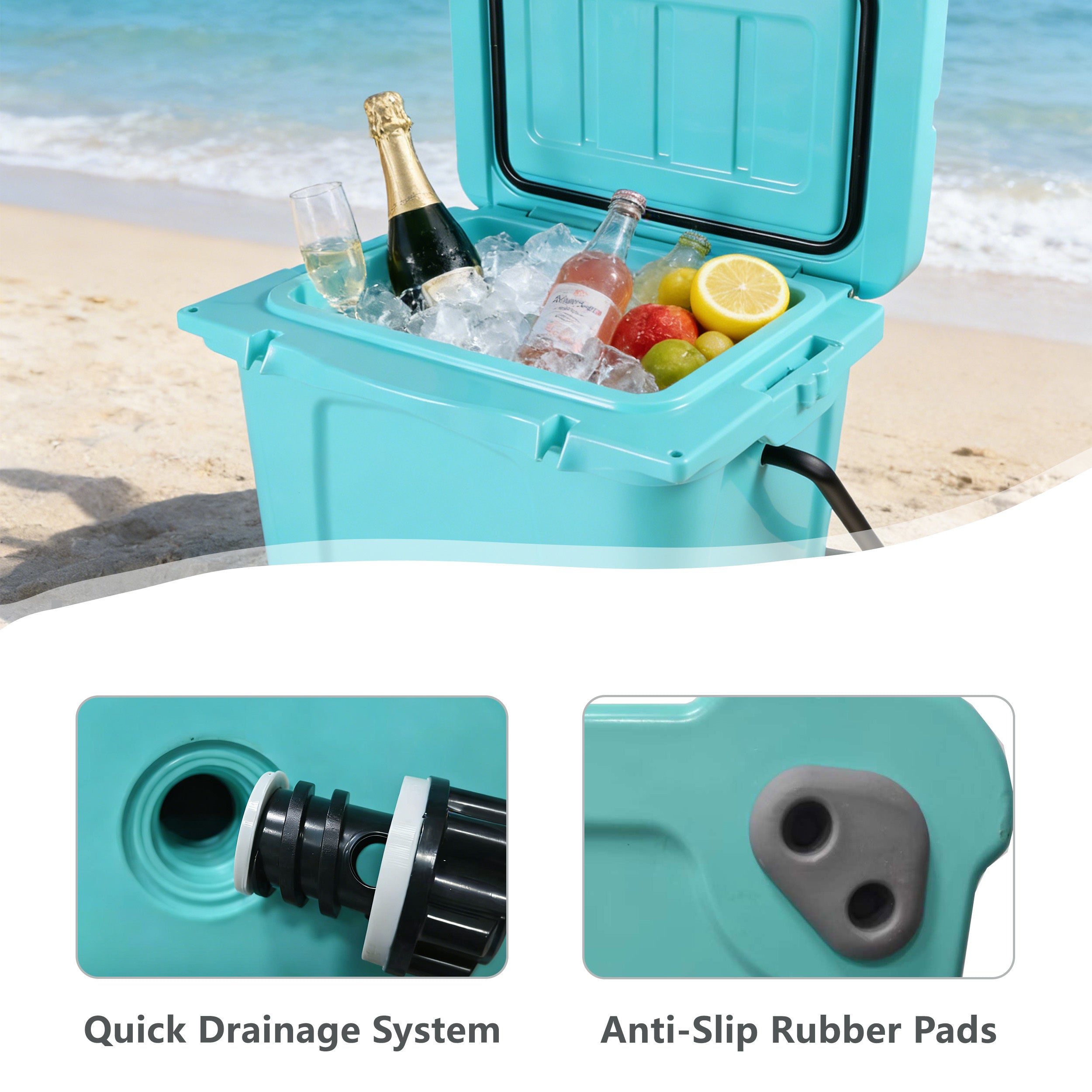 25QT Portable Cooler, Insulated Hard Cooler with Bottle Opener and Cup Holder