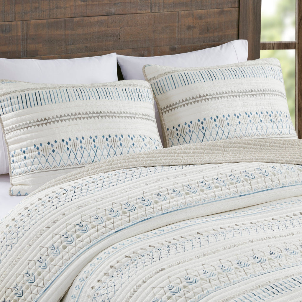 3 Piece Seersucker Quilt Set Taupe Blue King Cal King