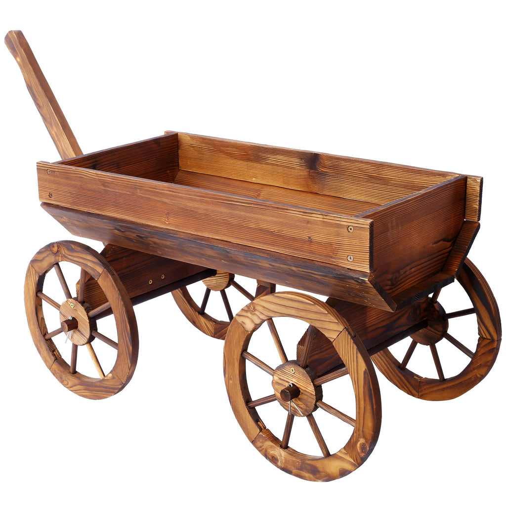 Wood Wagon Flower Planter Pot Stand With Wheels
