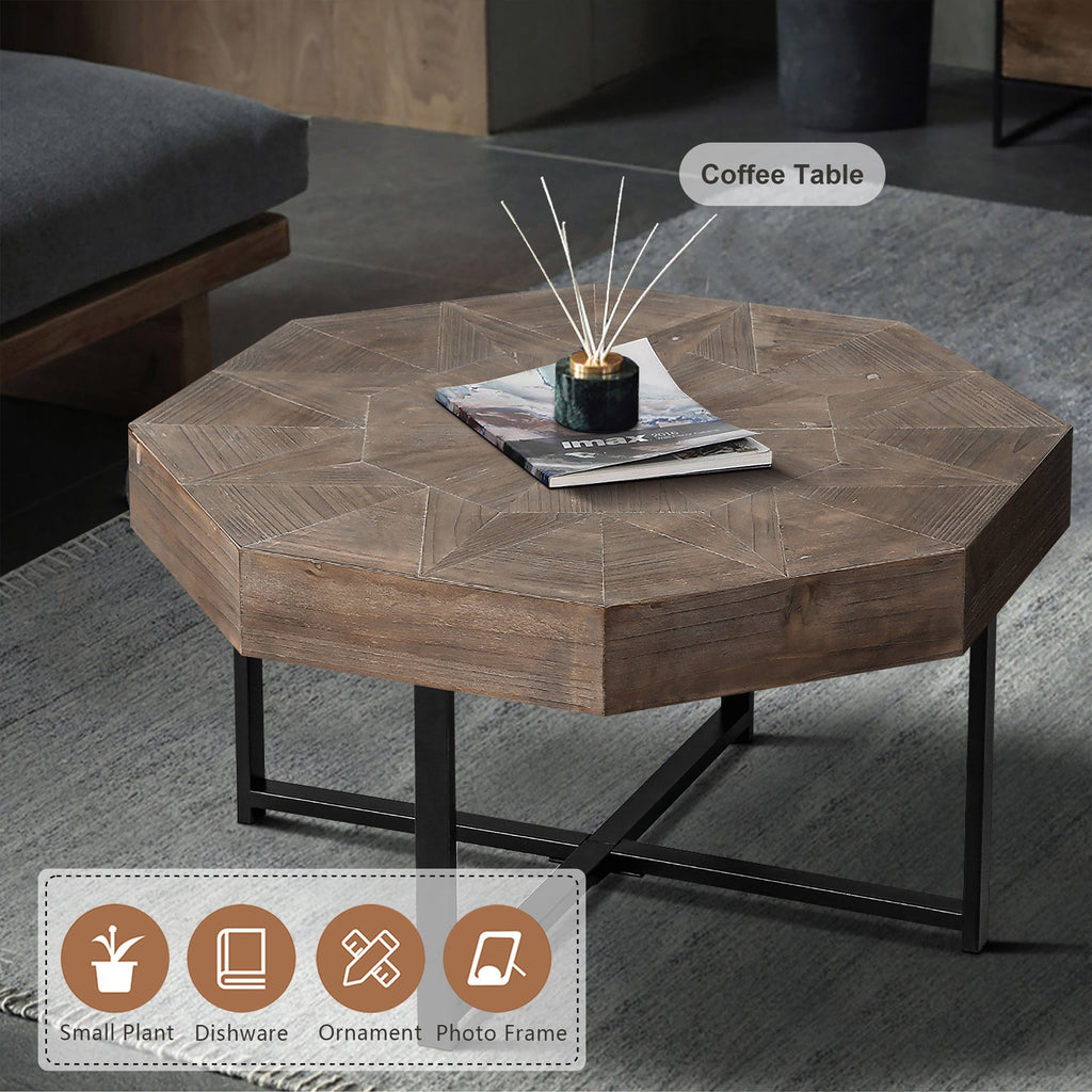Wood Octagonal Vintage Patchwork Coffee Table