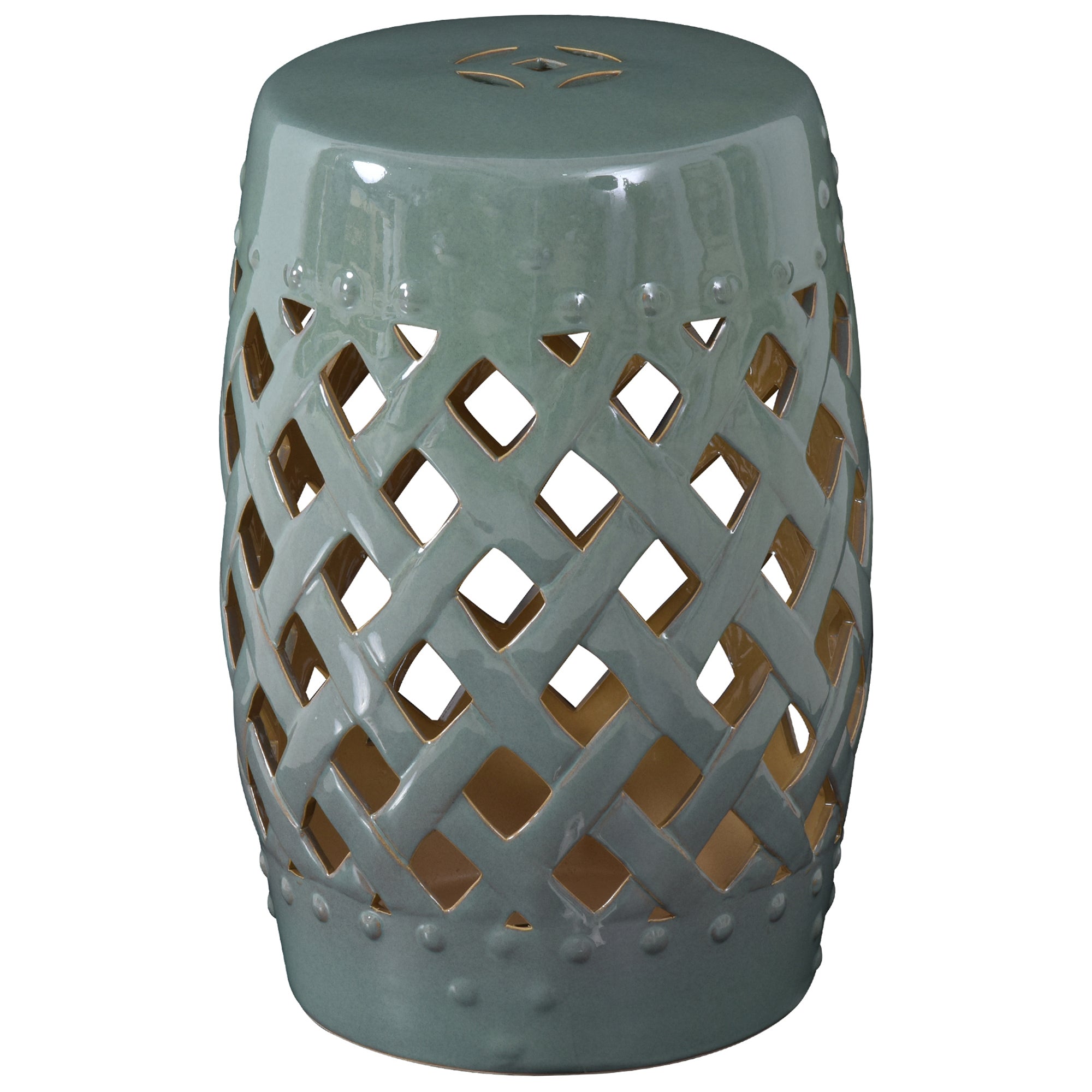 Outsunny 13' x 18' Ceramic Garden Stool with Woven Lattice Design & Glazed Finish