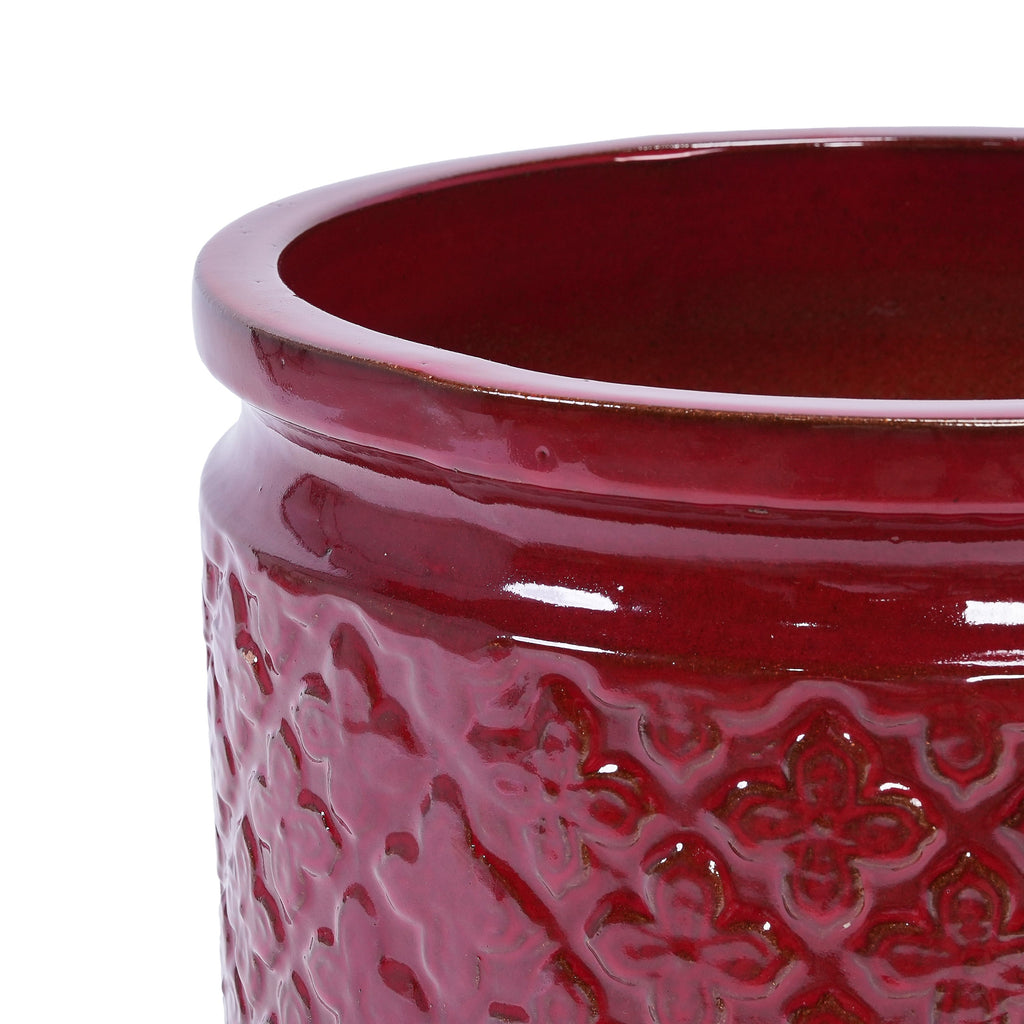 3 Pieces Ceramic Flowerpot Set, Bean Paste Red