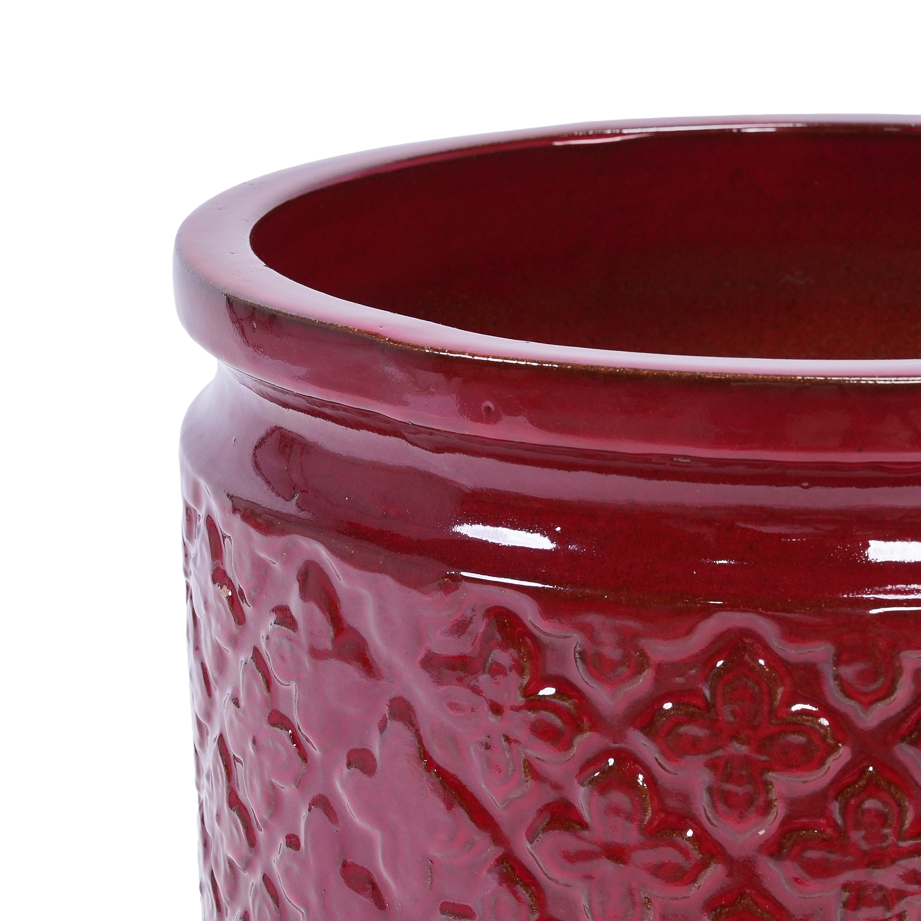 3 Pieces Ceramic Flowerpot Set, Bean Paste Red