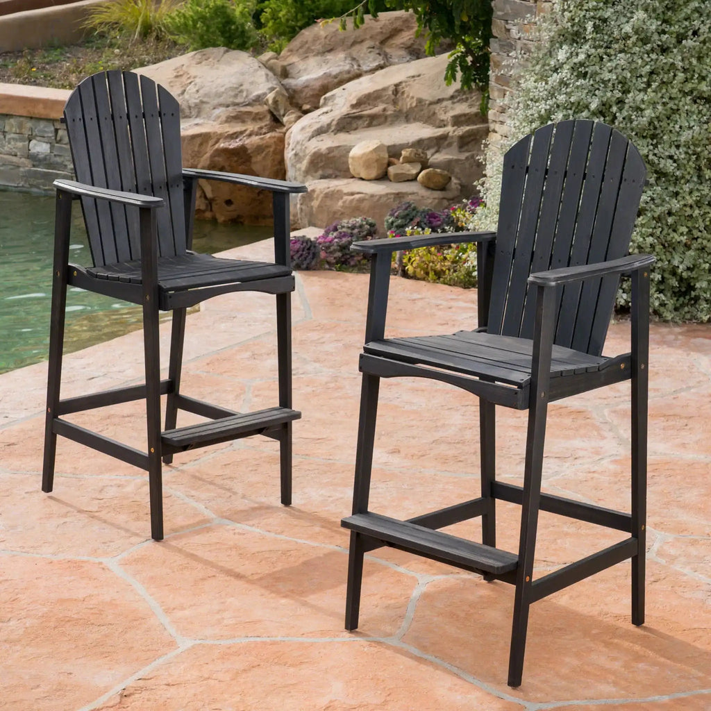 Outdoor Acacia Wood Adirondack Barstools (Set of 2)