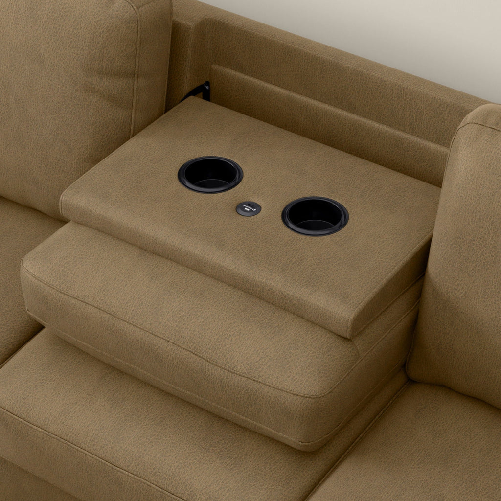 2 Piece Sofa With Chaise, Comfortable Seating For 3, Tapered Feet, USB Charging Console - Brown