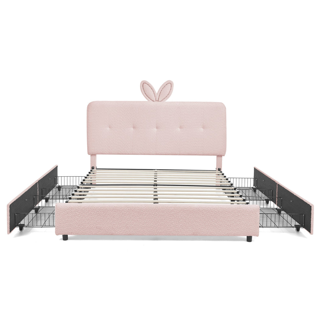 Full Size Kids Upholstered Bed with Oversized Rabbit Ear Headboard