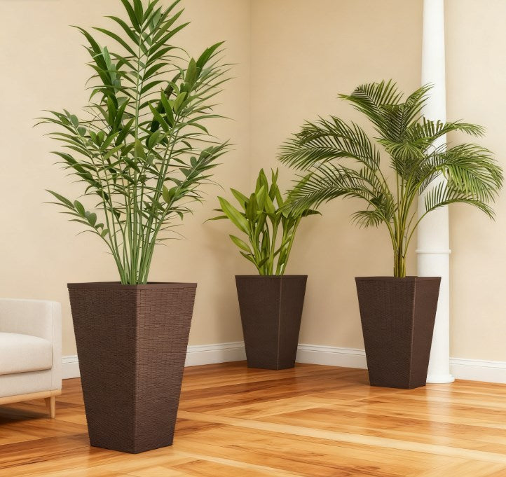Outdoor Flower Plant Pots, Set of 3 Tall Planters with Drainage Hole