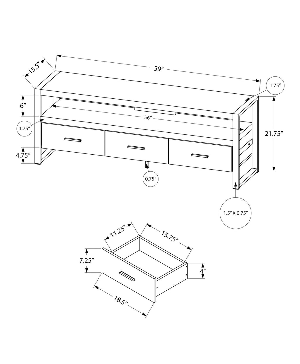TV Stand Console Media Entertainment Center with Storage Drawers