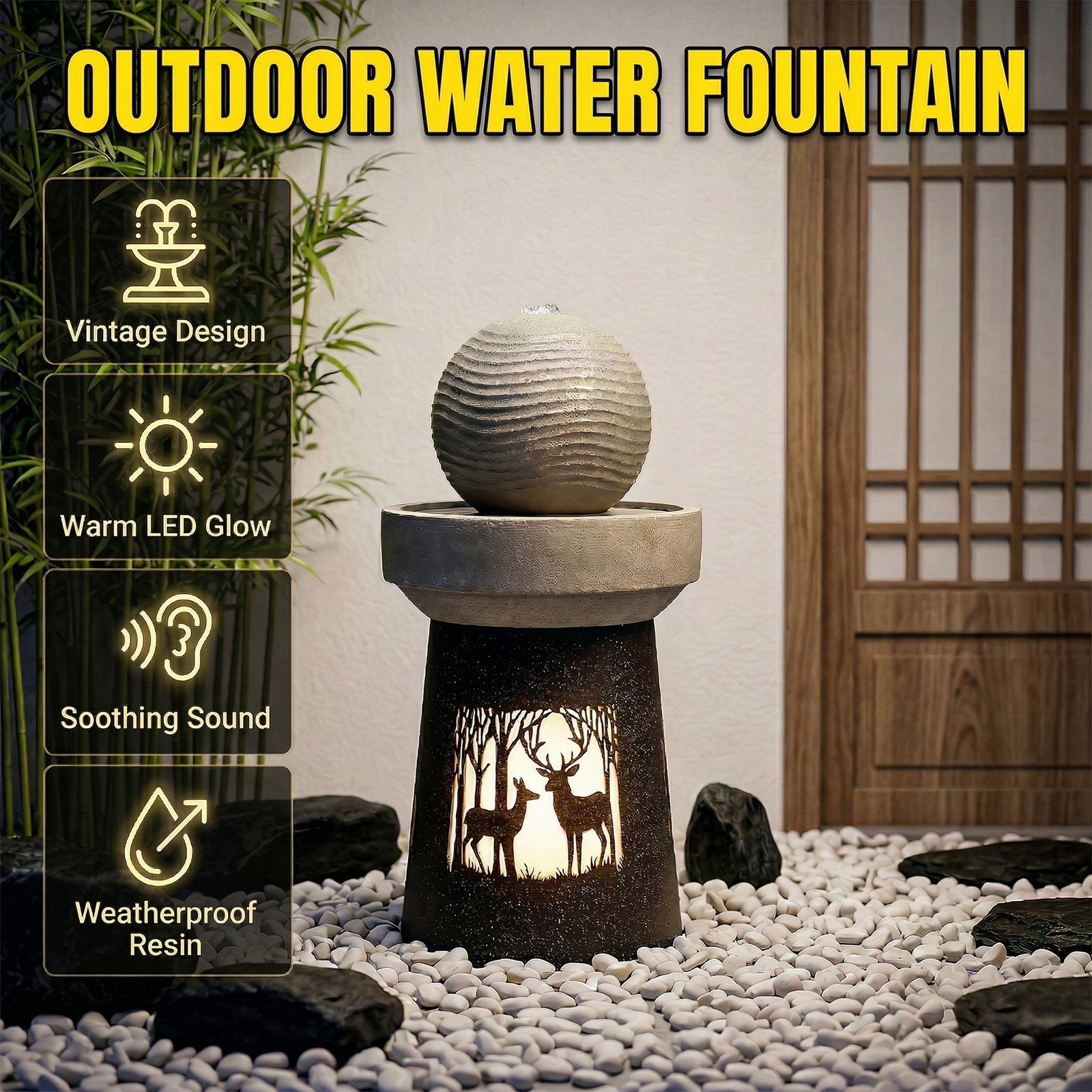 Outdoor Garden Lantern with Warm LED Light Deer Silhouette