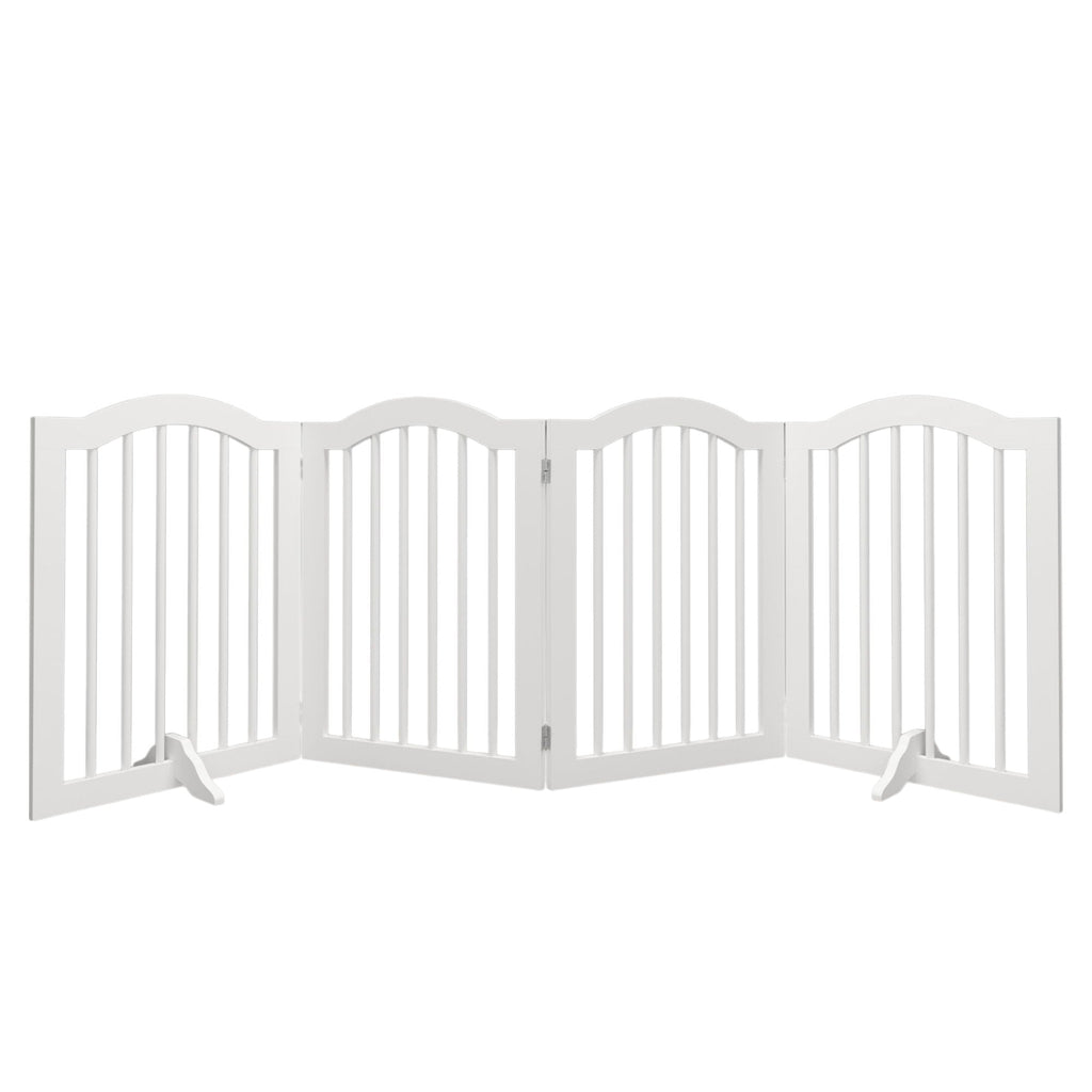 4 Panel Freestanding Pet Gate With Foldable Design And Support Feet - White