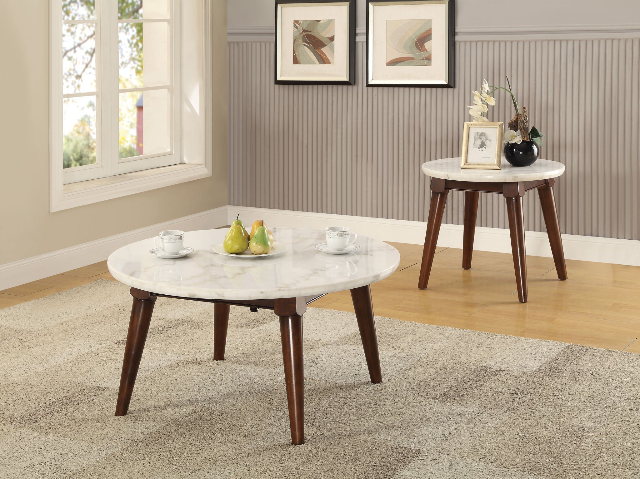 Gasha Coffee Table - White Marble / Walnut