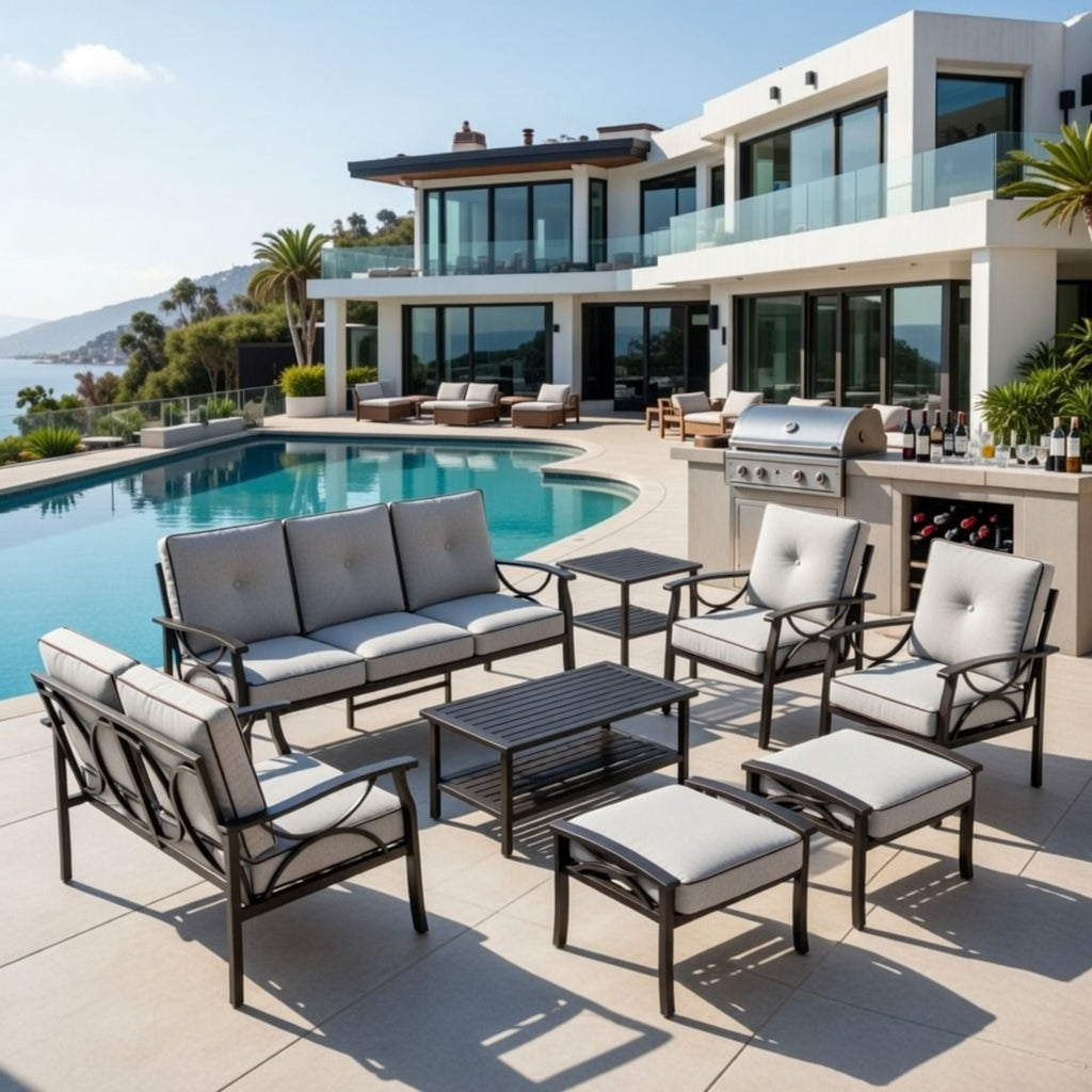 Patio Furniture Set with Coffee Table and Cushions for Backyard