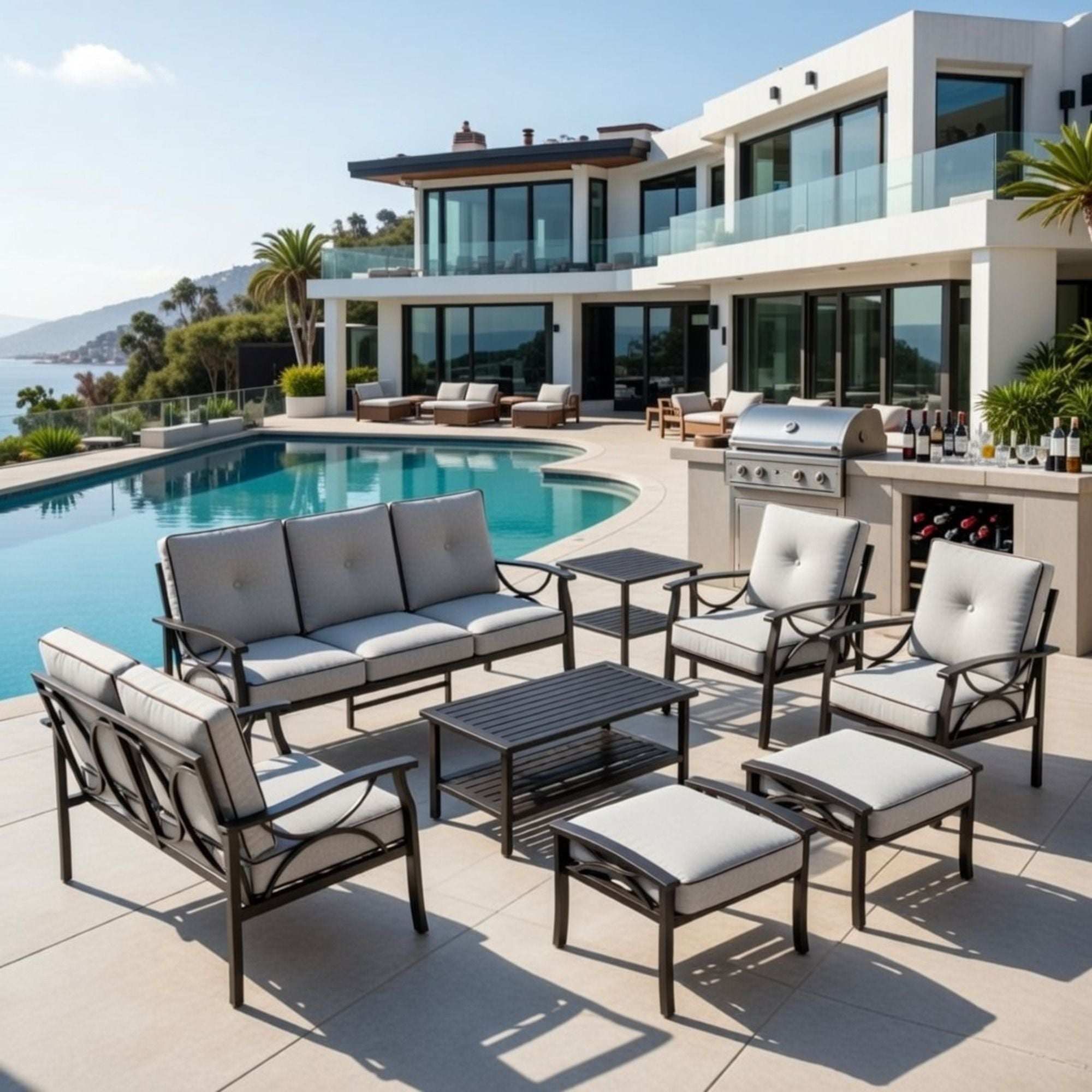 Patio Furniture Set with Coffee Table and Cushions for Backyard