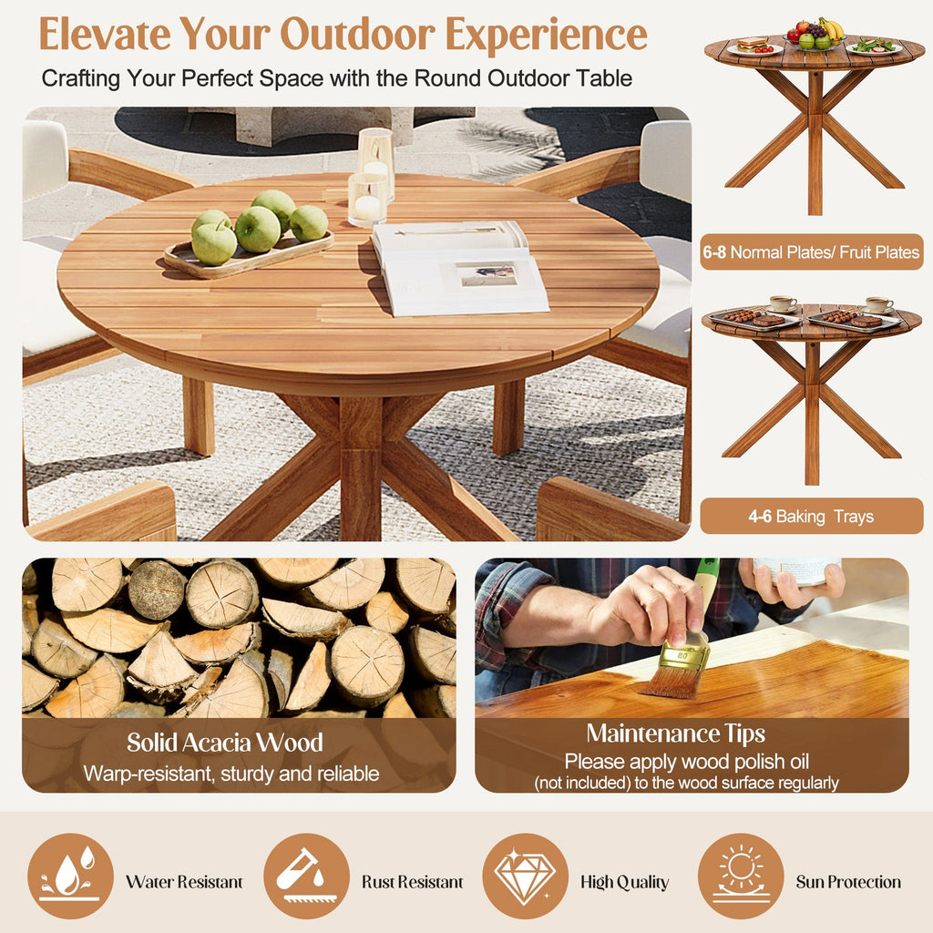 5-Piece Outdoor Acacia Wood Round Dining Set