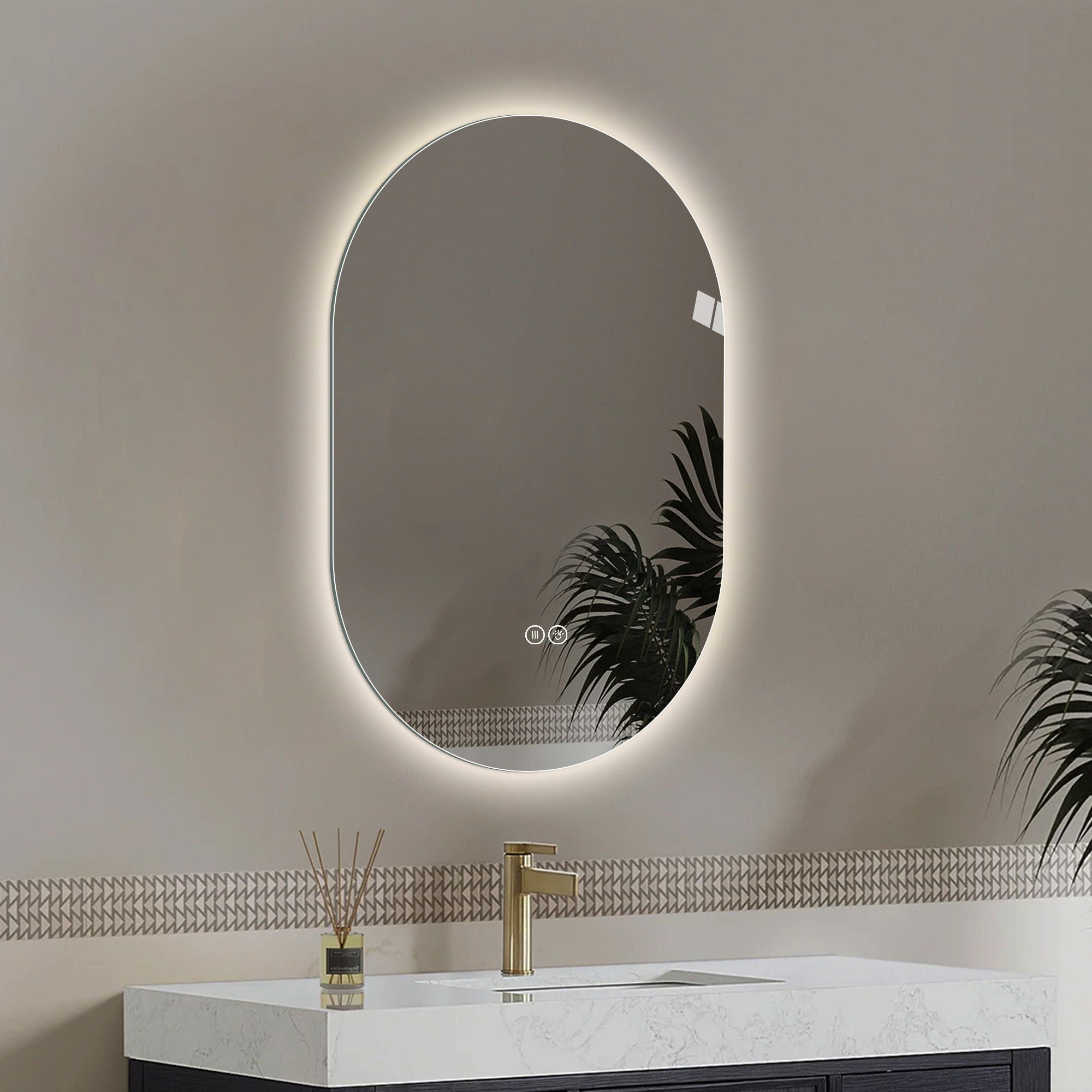 Smart Wall Mounted LED Touch Screen Mirror With Anti-Fog Function And Adjustable Lighting