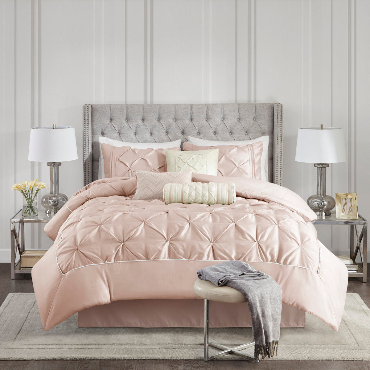 7 Piece Tufted Comforter Set Blush King