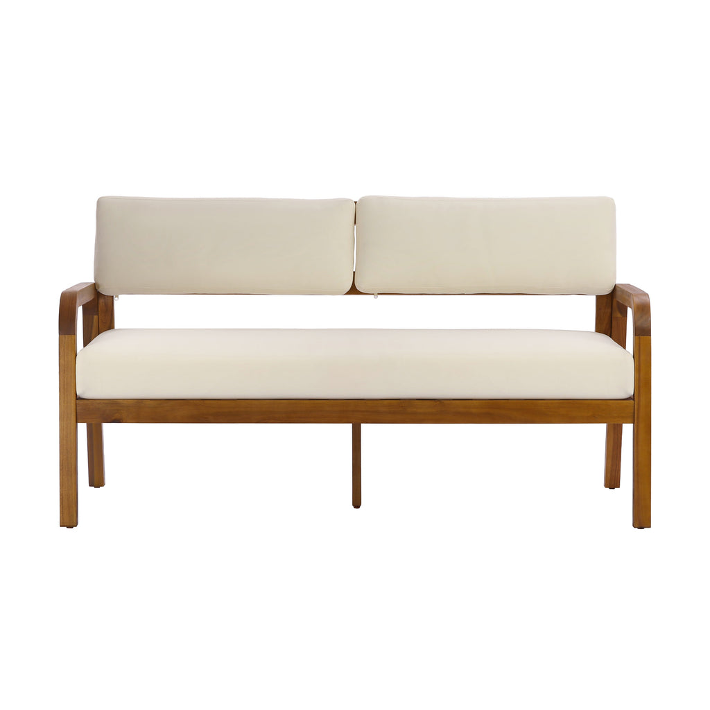 2-Pieces Outdoor Sofa Set with Cushions Teak Acacia Wood