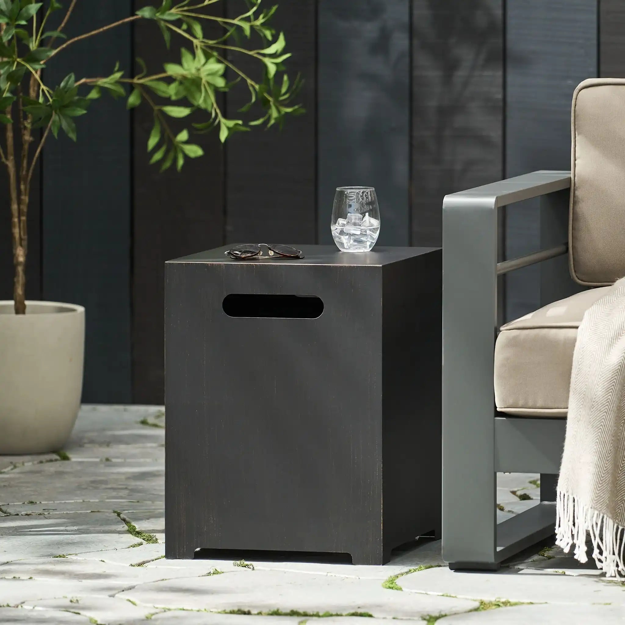 Modern Tank Holder Side Table With Powder Coated Frame