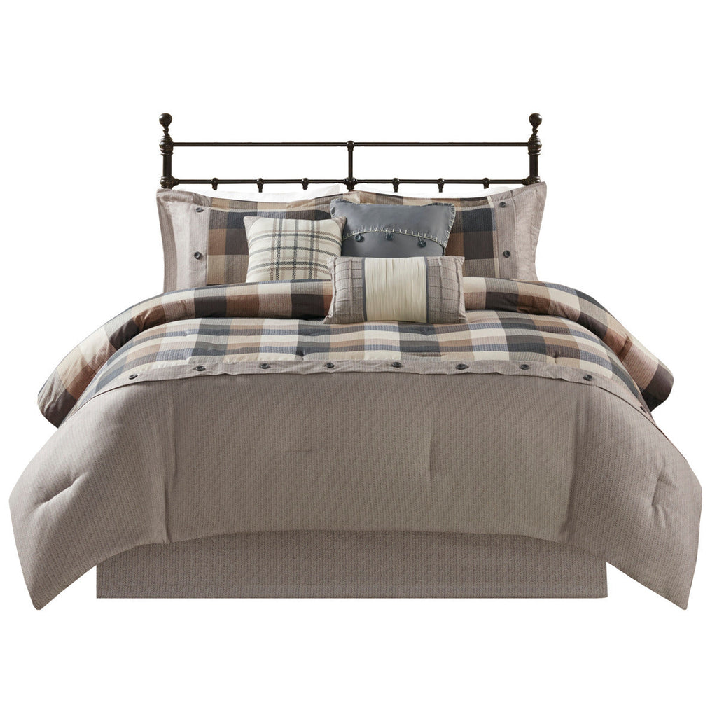 7 Piece Herringbone Comforter Set Neutral Queen
