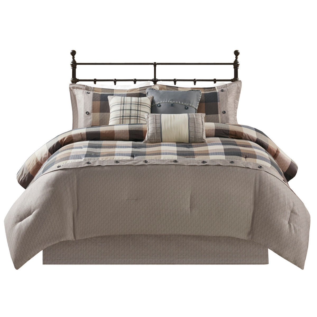 7 Piece Herringbone Comforter Set Neutral Queen