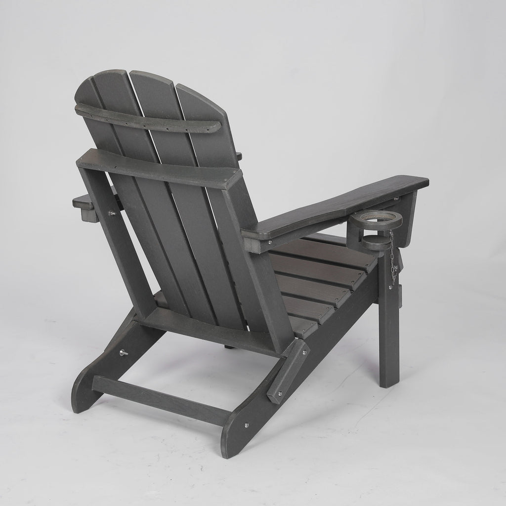 HDPE Folding Adirondack Chair with Dual Cup Holder - Gray