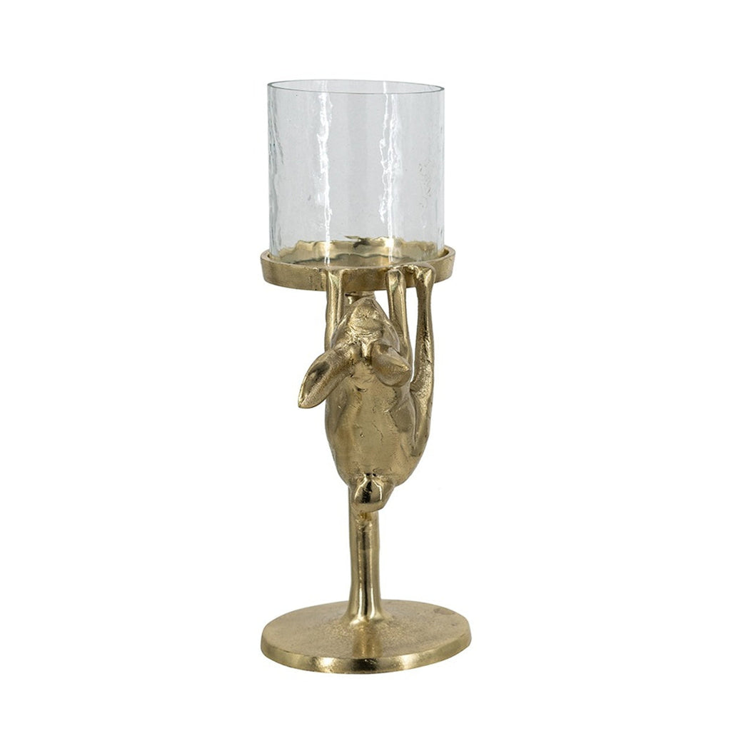 7.9x4x11' Gold Rabbit Pillar Candle Holder with Clear Glass Hurricane Shade