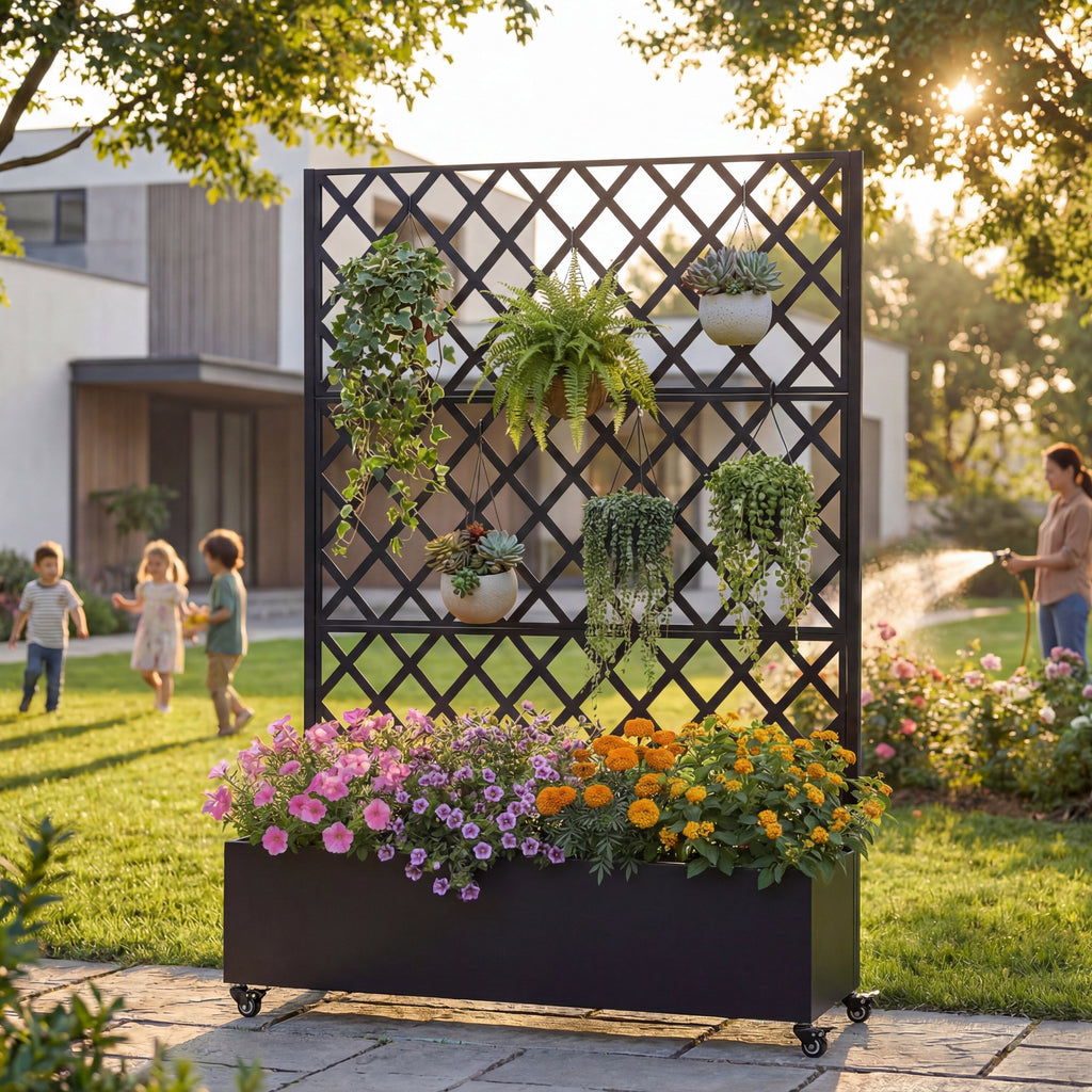 Metal Raised Garden Bed with Wheels and Trellis