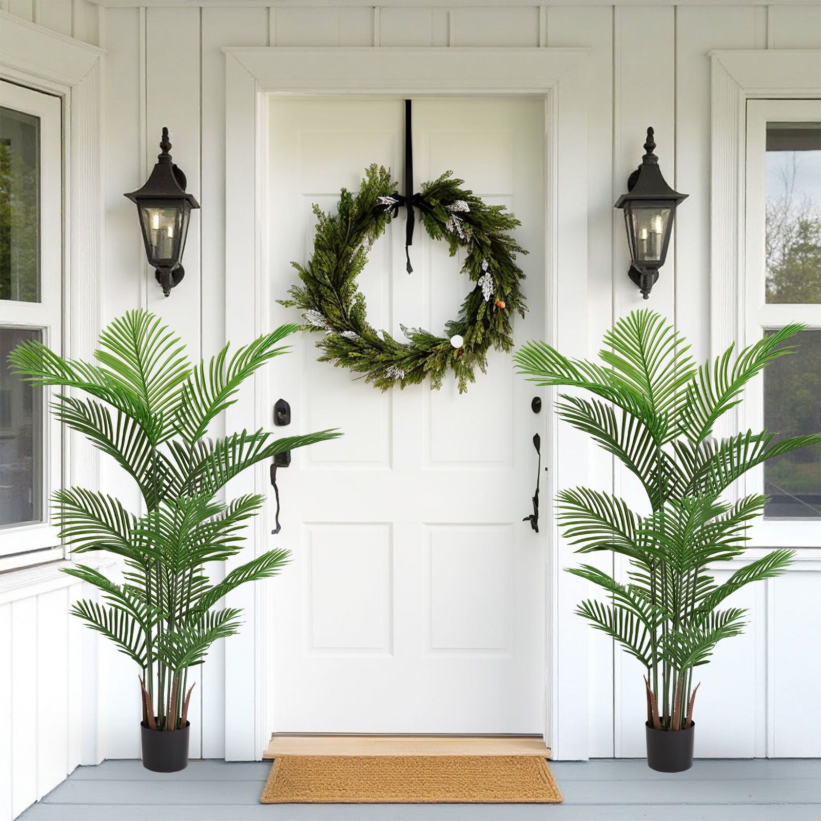 Simulate Plastic Flower Boxes With Leaves For Outdoor Home Decor (Set of 2) -