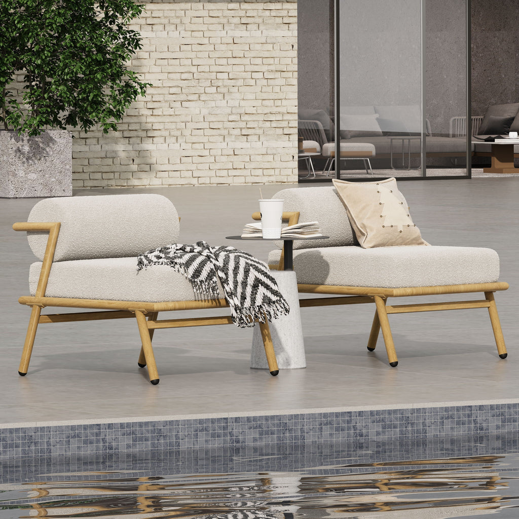 La Fiora Outdoor Patio Iron Club Chair (Set of 2) - Off White / Teak
