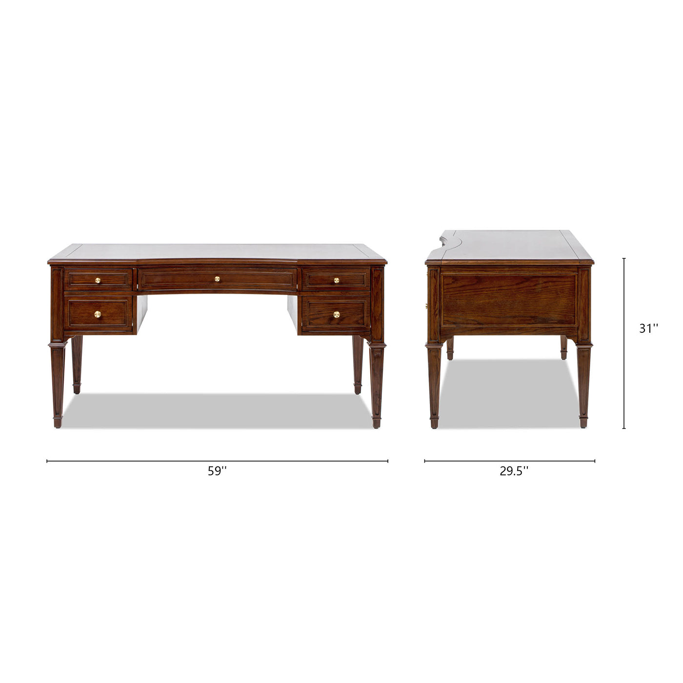 Dauphin Gold Accent 5-Drawer Wood Executive Desk Dark Walnut Ash Wood & Veneer