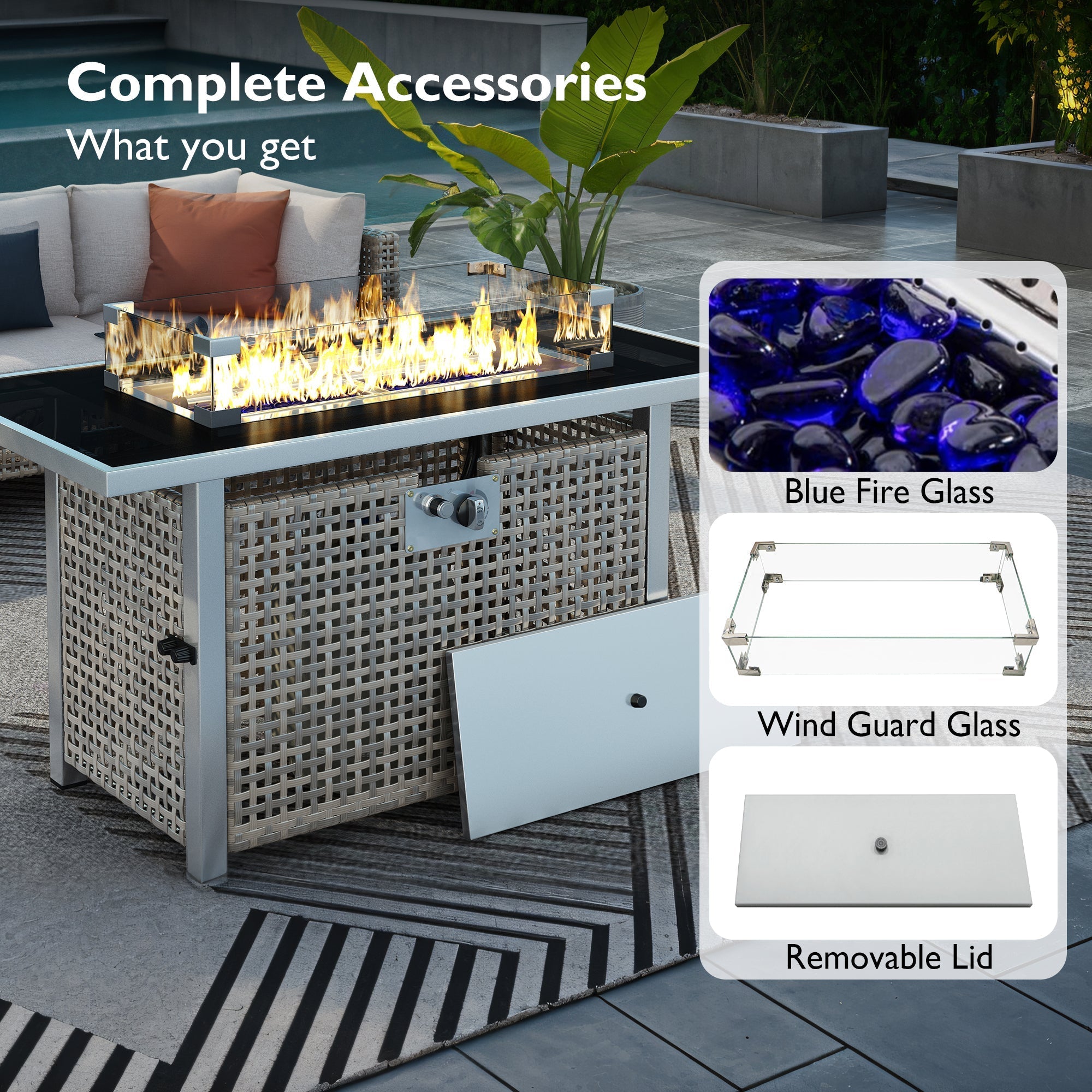 K&K Patio 8-Piece Patio Furniture Set with 43" Fire Pit Table