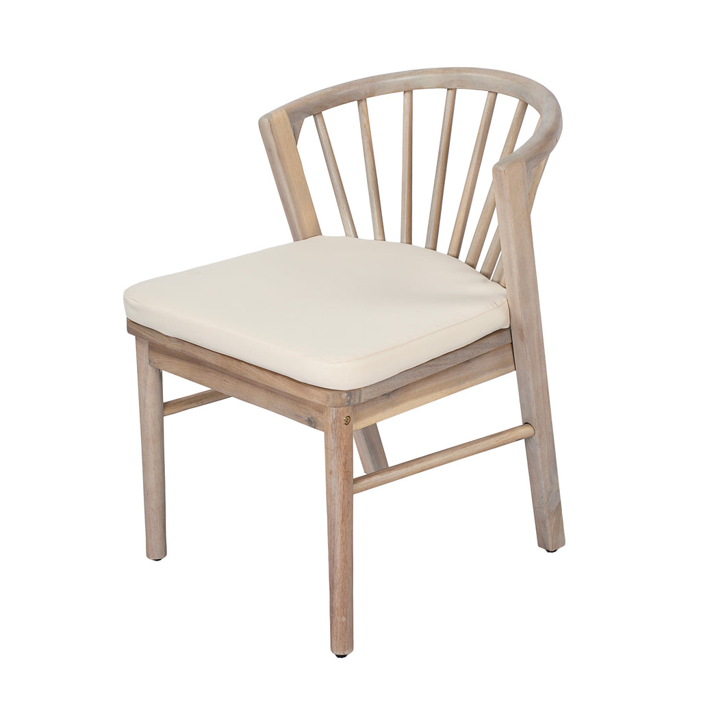 Outdoor Dining Chairs Set of 2 with Acacia Wood and Cream Washable Cushions