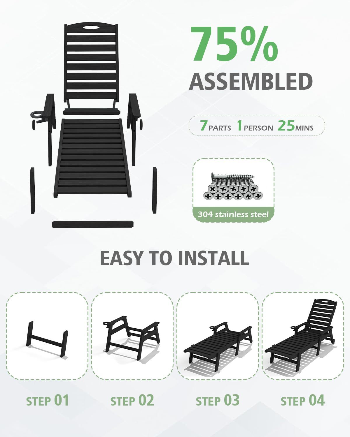 Patio Lounge Chair Outdoor with Reclining Backrest