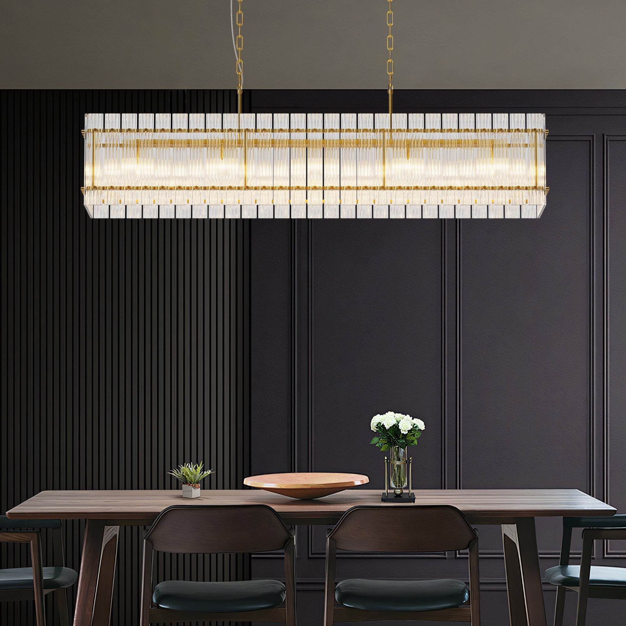 Modern Rectangular Crystal Glass 10-Light Chandelier