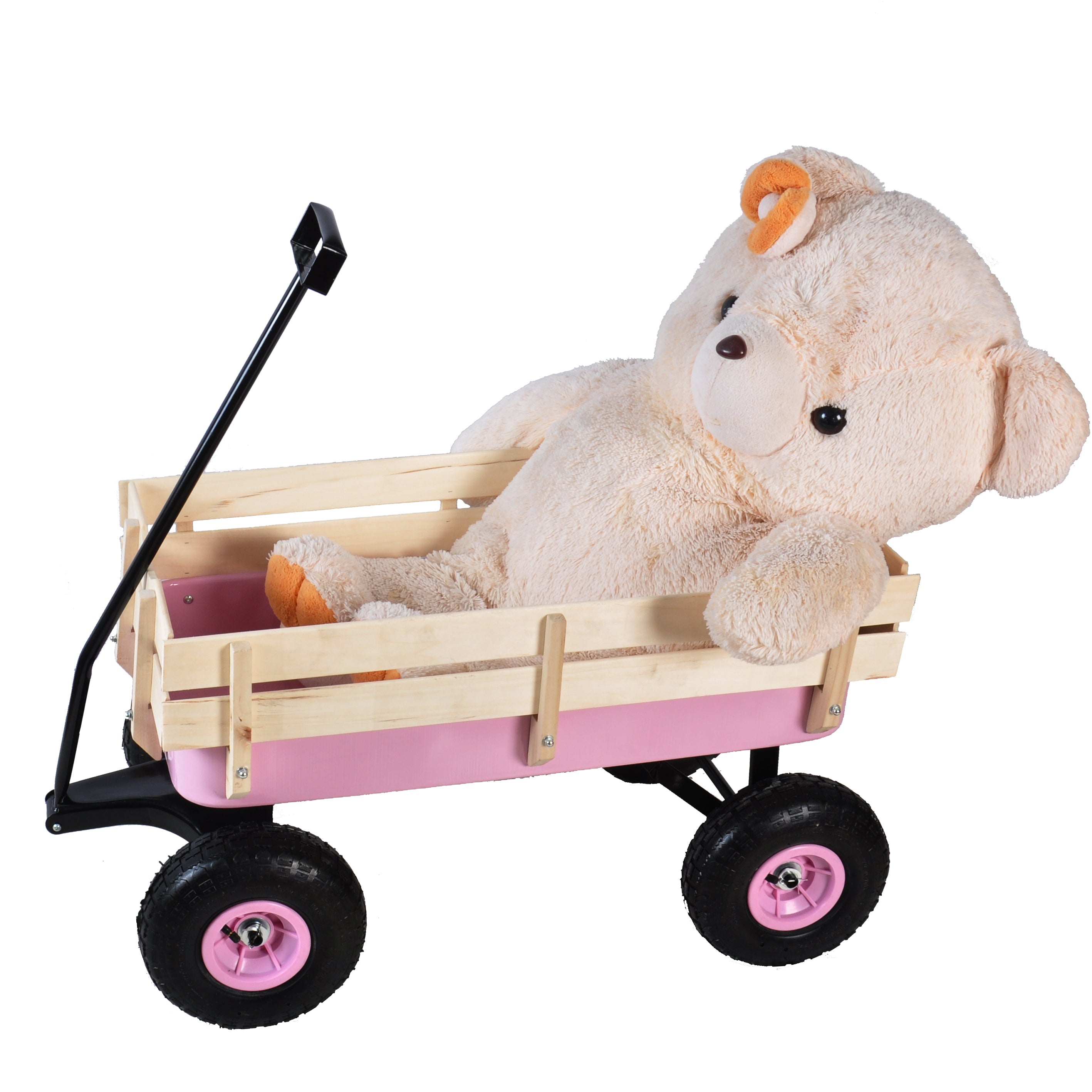 Outdoor All Terrain Garden Wagon with Wooden Railings and Pneumatic Tires