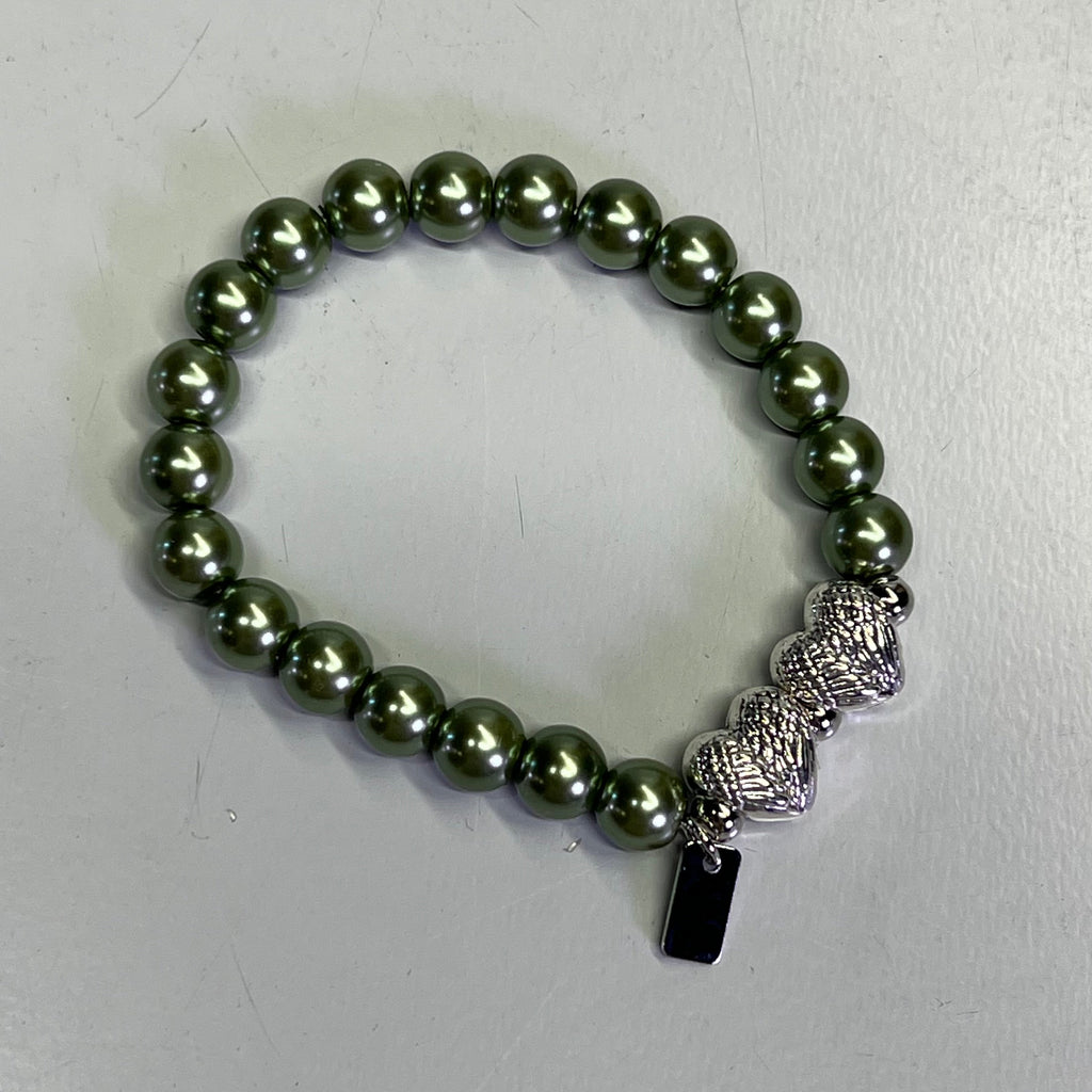 VALERIE PARR HILL Angel Wing Heart & Pearl Friendship Bracelets Sz Large Green