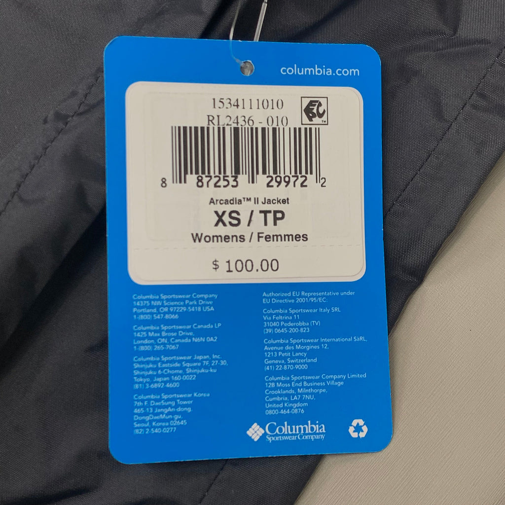 COLUMBIA Waterproof Breathable Arcadia II Jacket Women's Sz XS Black RL2436-010