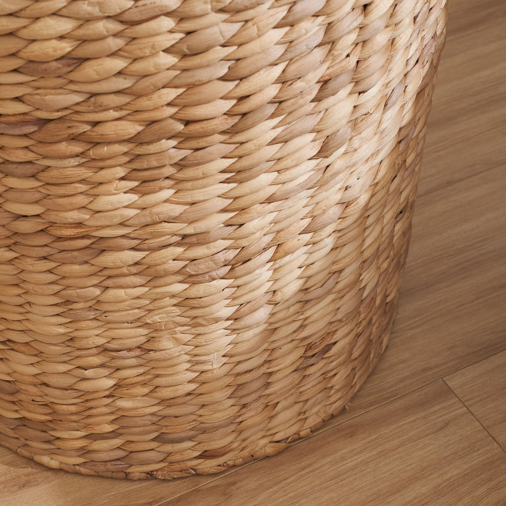 Round Tall Water Hyacinth Woven Wicker Laundry Hamper With Lid - For Clothes, Toys And Book Storage With Removable Liner - 15" X 15" X 20" - Natural Brown