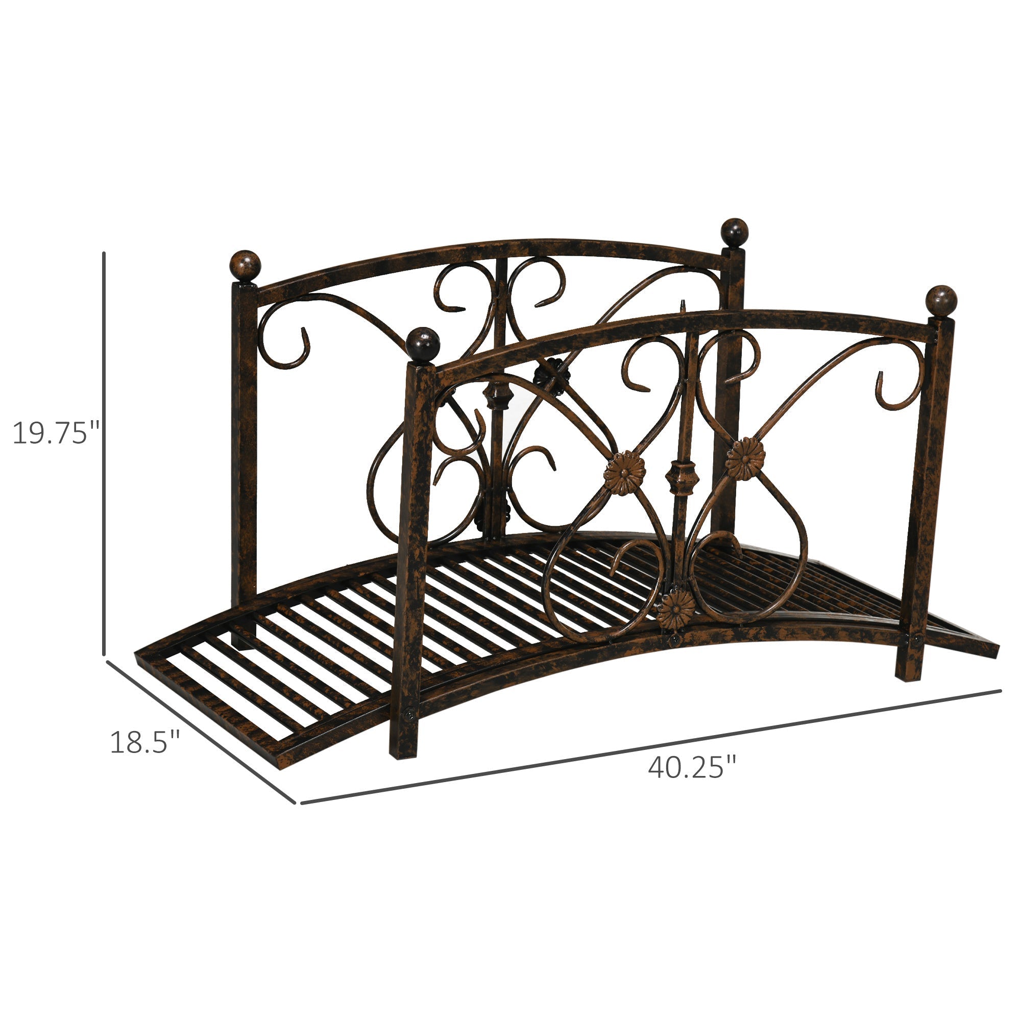 Outsunny 3.3FT Metal Arch Zen Garden Bridge with Safety Siderails