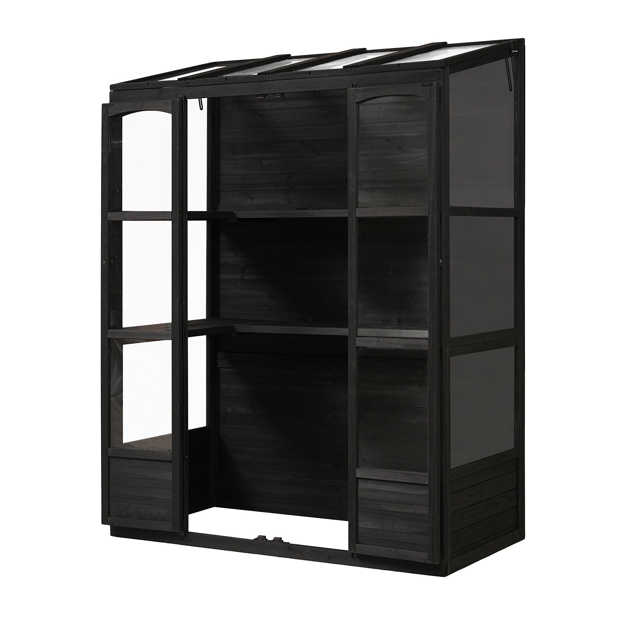 TOPMAX 78-inch Wooden Greenhouse Cold Frame with 4 Independent Skylights and 2 Folding Middle Shelves