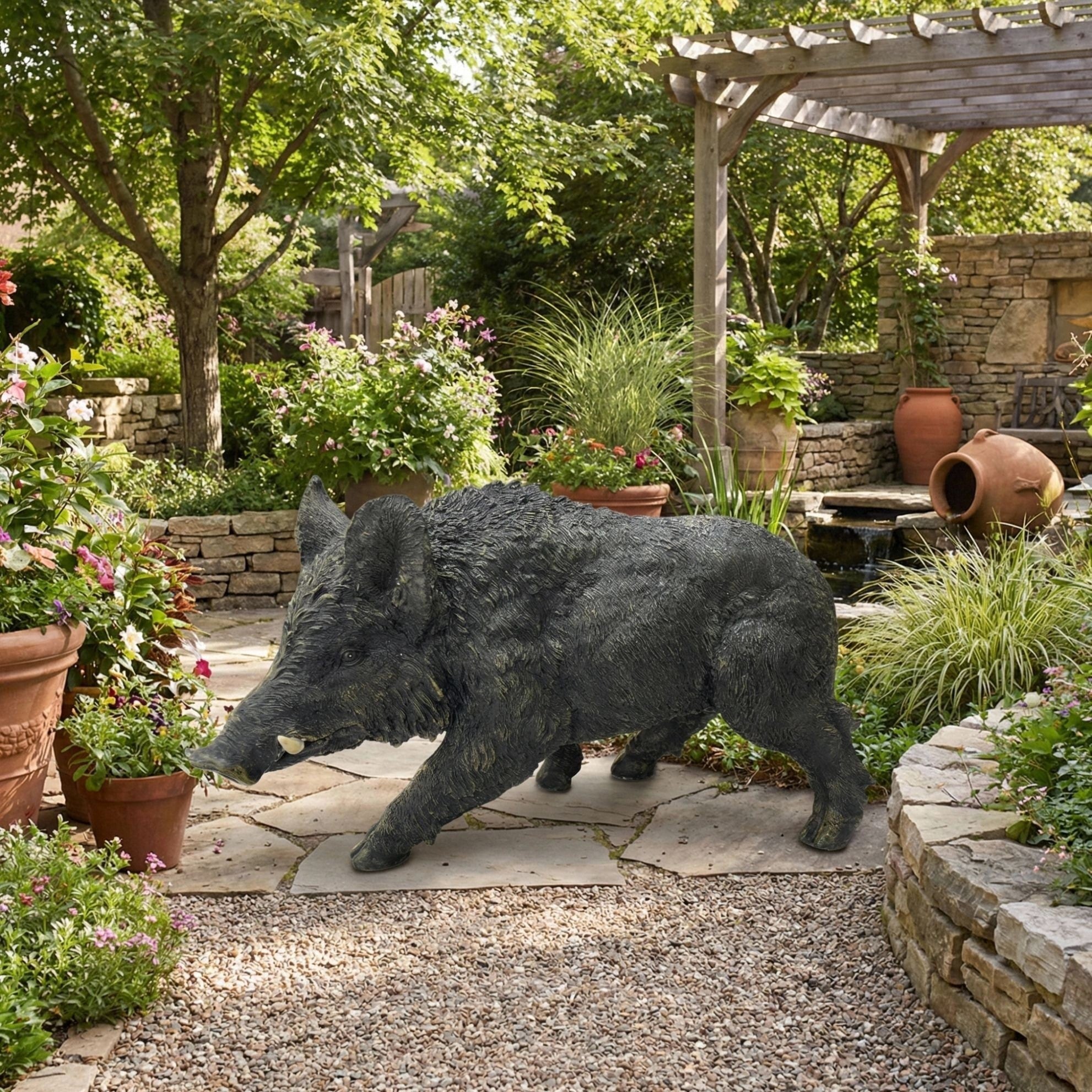 12.20' H x 21.26' L Resin Wild Boar Garden Statue
