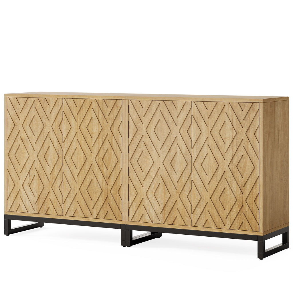 Sideboard Buffet Cabinet With 4 Doors & Shelves, Credenza Table For Dining Room - Warm Brown