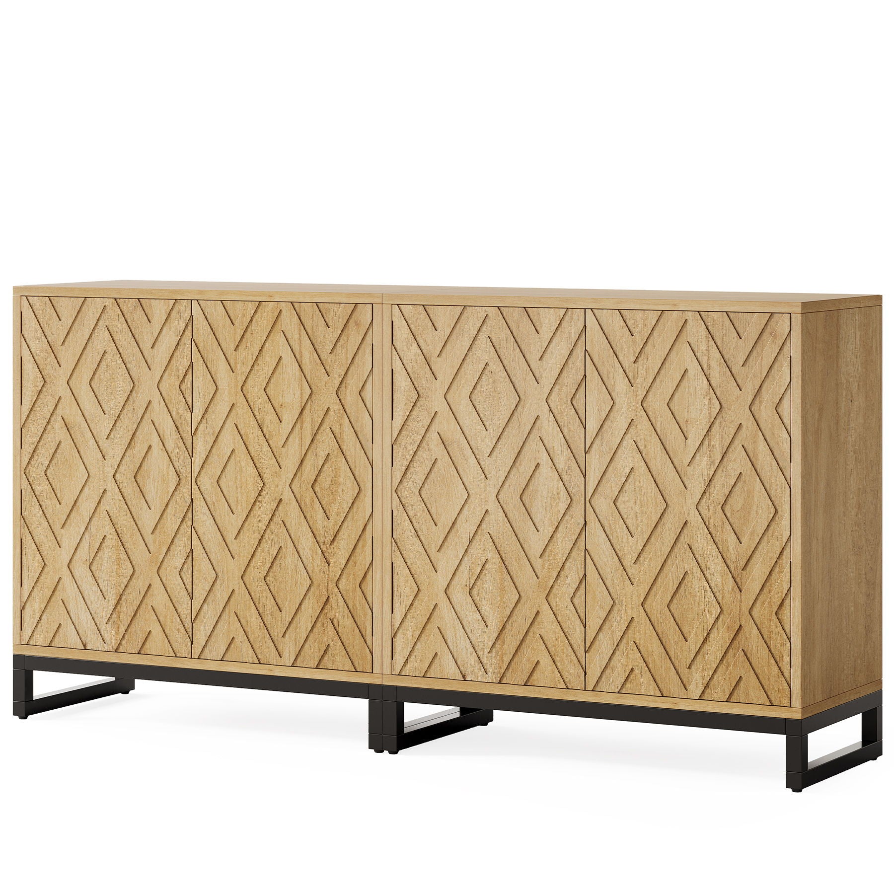 Sideboard Buffet Cabinet With 4 Doors & Shelves, Credenza Table For Dining Room - Warm Brown