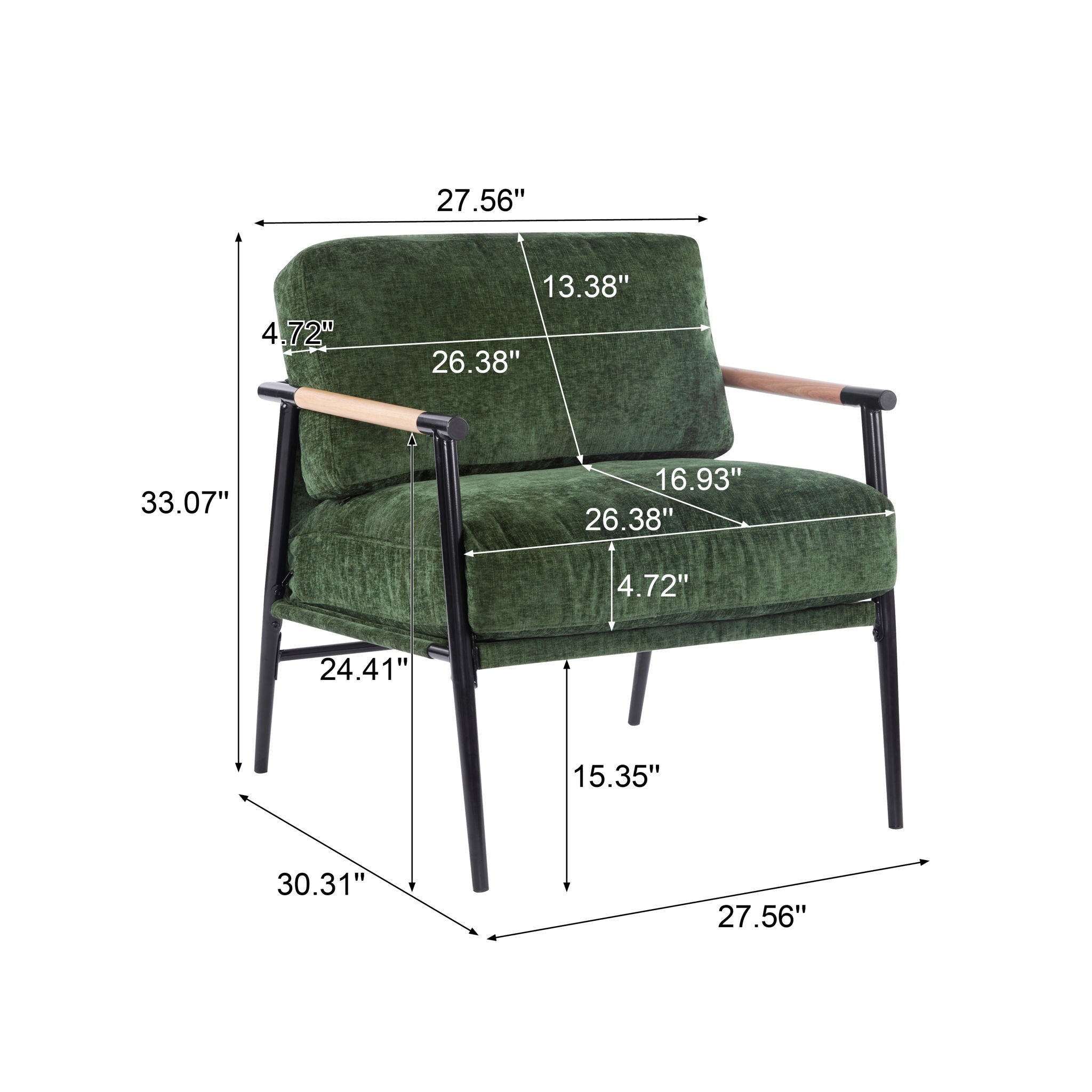 Modern Accent Chair With Plush Cushions and Wooden Armrests